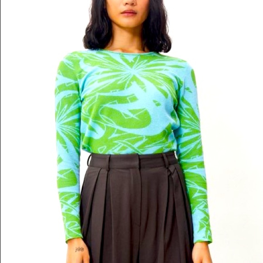 Paloma Wool Green/Blue Printed Bateau Neckline Top